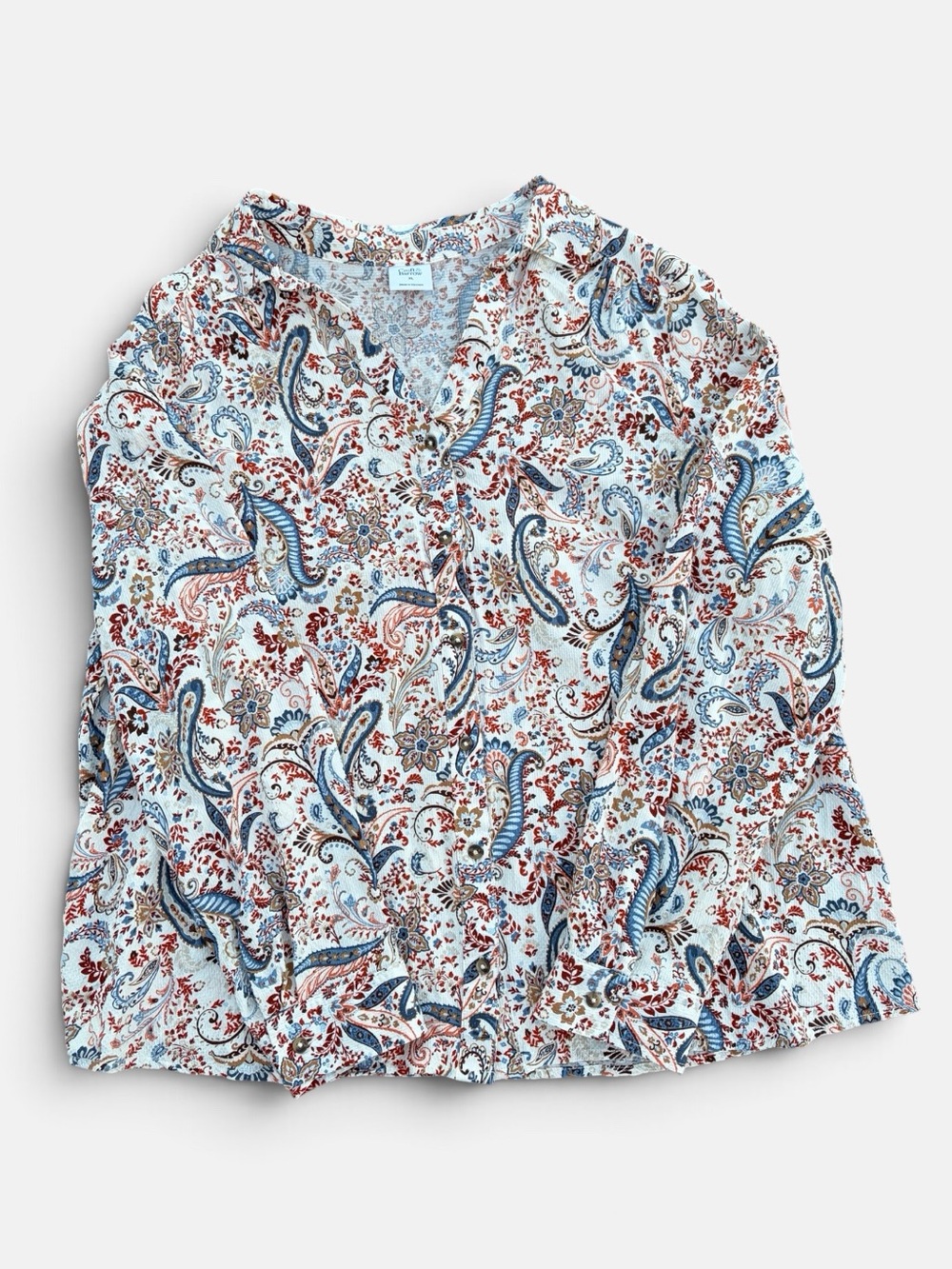 Croft & Barrow Paisley Floral Boho Blouse Top Brown Blue Cream XL Rayon